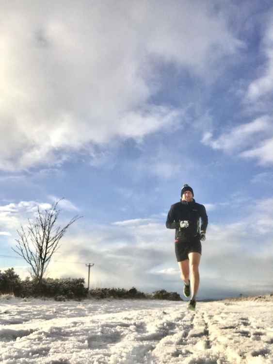 Perfect start to the day, blue skies and soft snow underfoot, for Dan Prettejohn on Fire Beacon