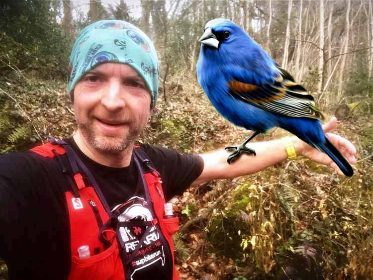 Ross Walton ran 15 miles to meet this blue bird.