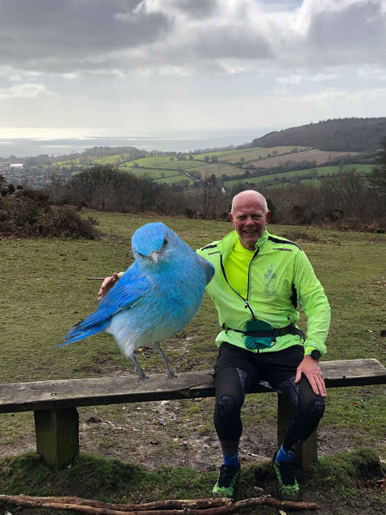 Terry Bewes took time out to sit with his feathered friend