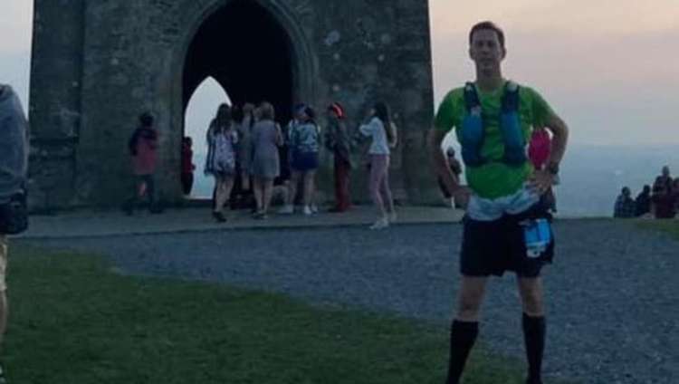 Mark Annow at Glastonbury Tor with 50 miles under his belt!