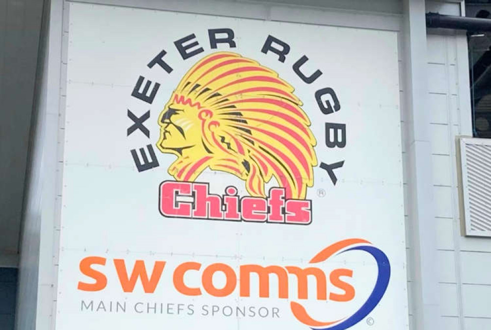 File Photo: Exeter Chiefs logo at Sandy Park stadium on 12 June 2021. Nub News/ Will Goddard