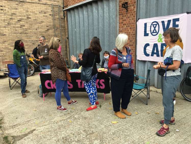 Crisis Talks pink table at the Tooting Foodival on 4 September (Image: Extinction Rebellion)