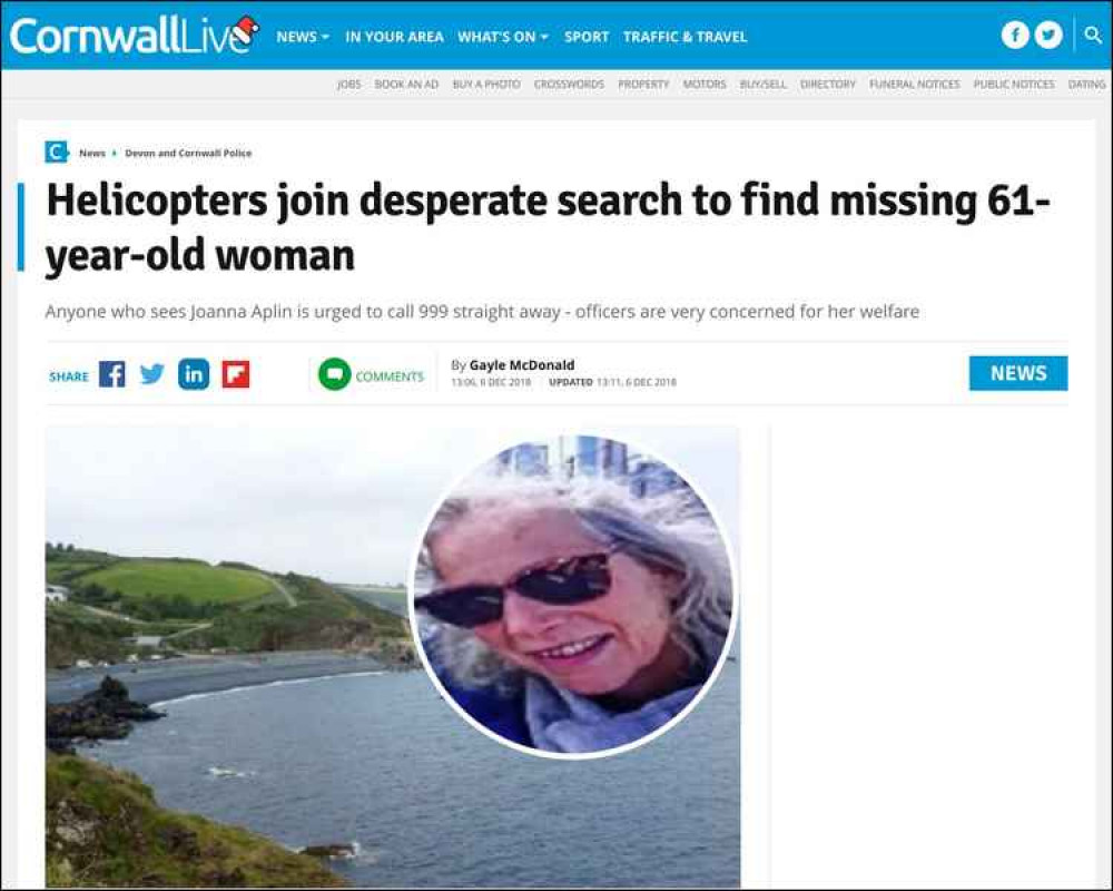Helicopters Join Desperate Search To Find Missing 61 Year Old Woman