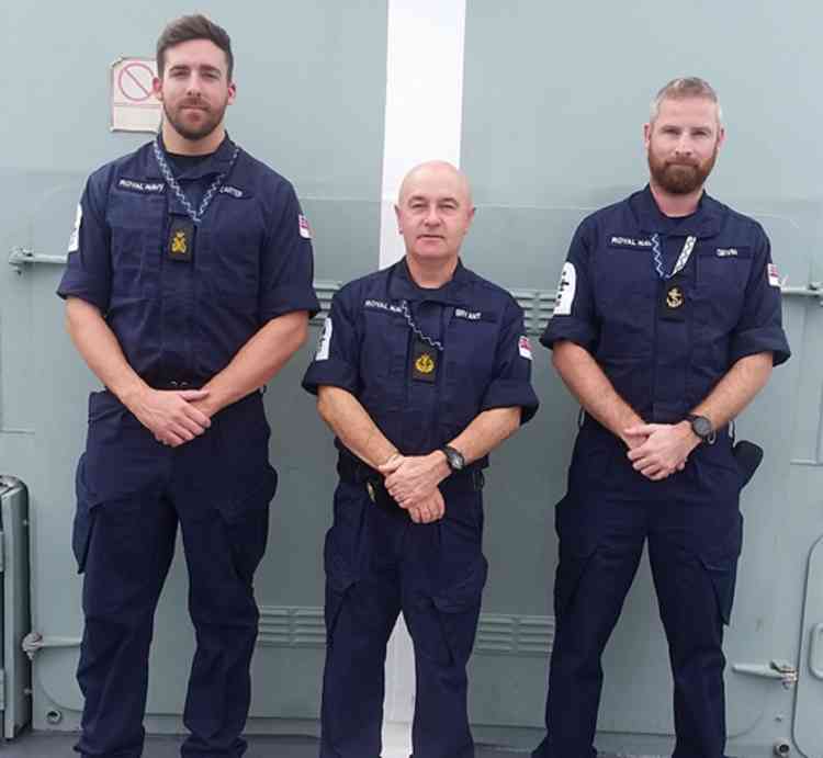 From RNAS Culdrose's 1700 Naval Air Squadron are (from left) Petty Officer Dave Carter, Chief Petty Officer Paul Bryant and Leading Airman Paul Girvin