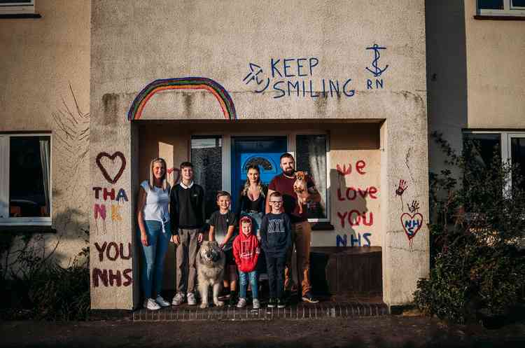 Christine and Duncan with Izzi, Taylor, James, Harry and George Kiltie. Wilf and bear the dogs.