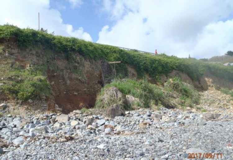 Cliff exposure with debris following storm event of July 2017.