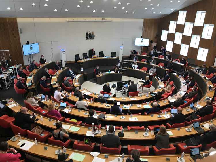 Council Chamber May 2021 - first council meeting in person since first lockdown in March 2020.