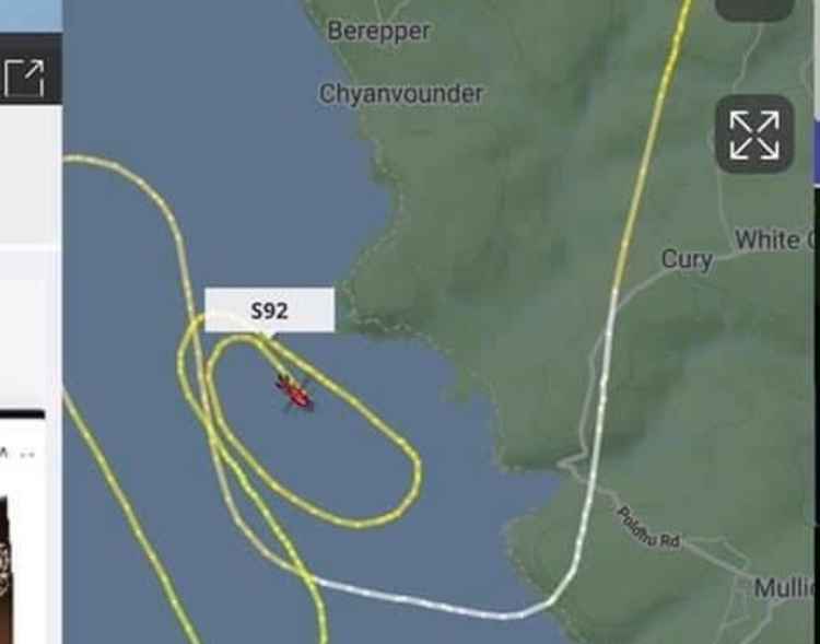 The coastguard helicopter circling the helicopter. Details shared by Trudi Baird.