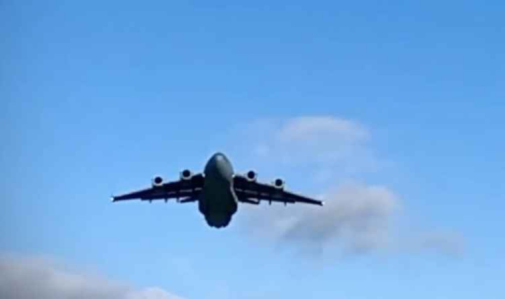 The Boeing Globemaster taking off from the end of the runway at Culdrose. Taken by Brett Stepto.