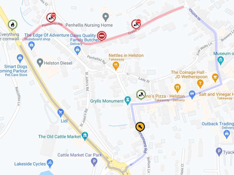 The closure and diversion route.