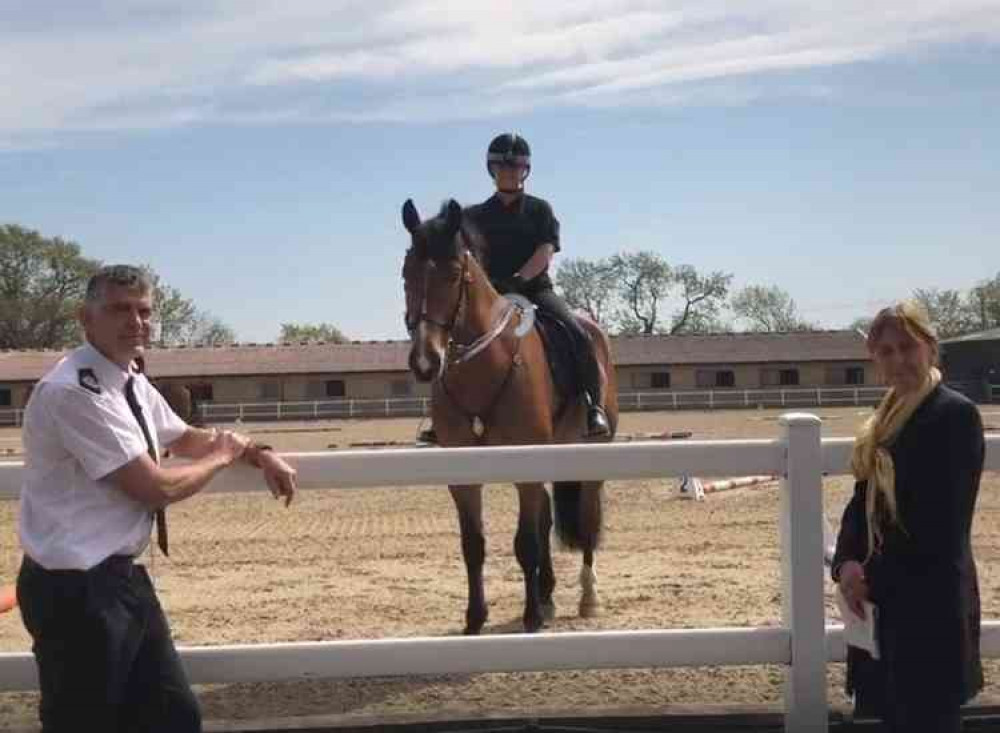 Chief constable Andy Marsh and police and crime commissioner Sue Mountstevens naming Hero, the newest police horse (Photo: Facebook)