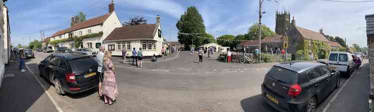 Gathering in Leigh-on-Mendip, while observing social distancing