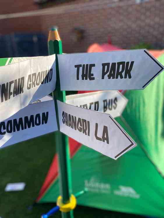 The signs in the back garden of Katie and Russ Gillard