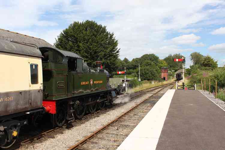 Small Prairie 4555 and new platform at Cranmore Station, July 18 2020 (Photo: Peter Nicholson)