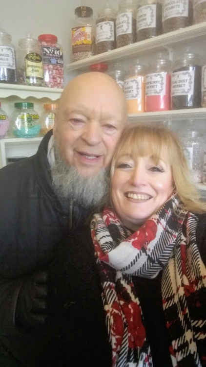 Helen Reader with Glastonbury Festival founder Michael Eavis