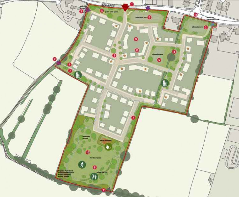 The plan by Redrow Homes for the development in Shepton Mallet