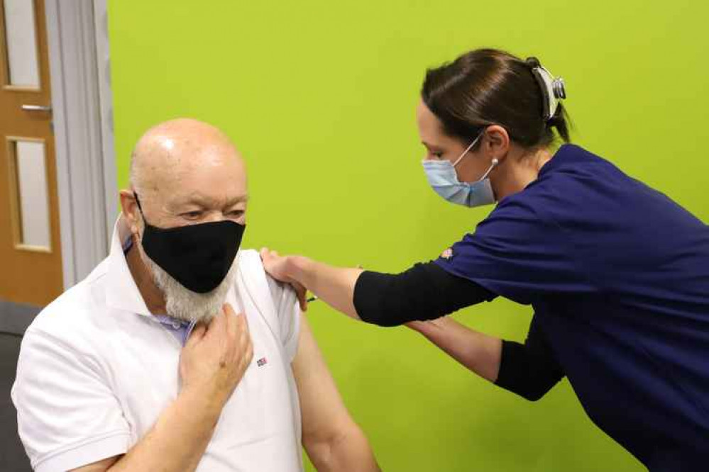 Michael Eavis receives his coronavirus vaccination in Shepton Mallet