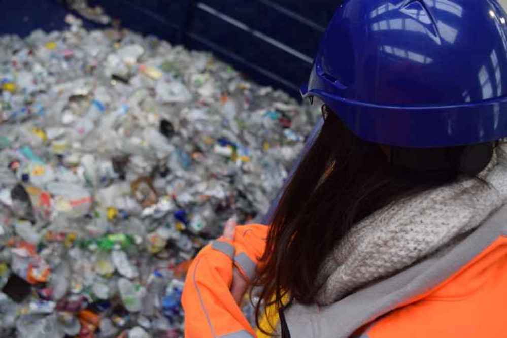 Plastic ready for recycling at Somerset Waste Partnership's depot in Evercreech