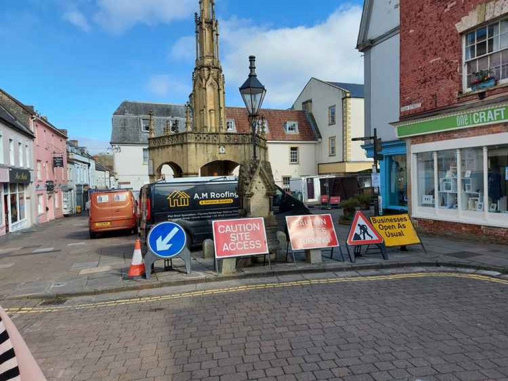 Shepton Market Place on just under a week into work, photo from March 22