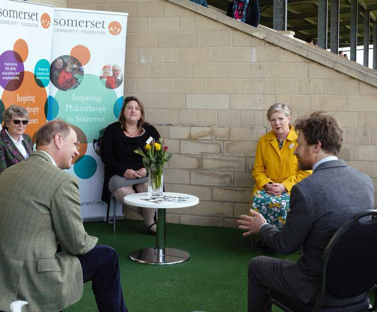 From left, Jan Ross, HRH The Earl of Wessex, Val Bishop, Rosemary McDonald and Justin Sargent