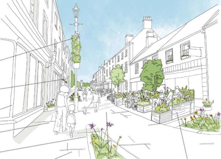 Artist's impression of pedestrianised southern High Street in Shepton Mallet (Photo: LUC)