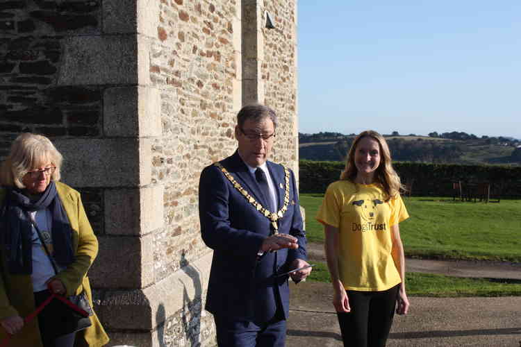 Falmouth Mayor Steve Eva delivers his speech