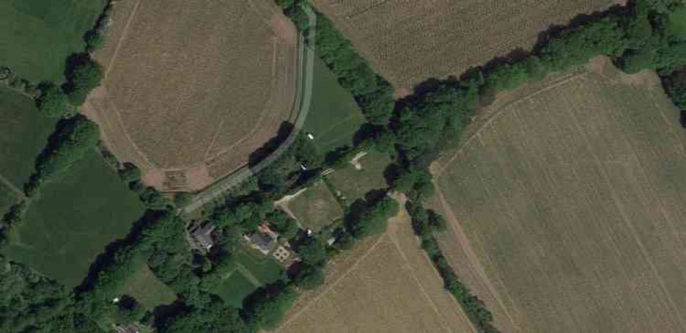 Aerial view of the site off Broads Lane, Mylor Downs where a house was built but the plans altered during construction without planning permission.