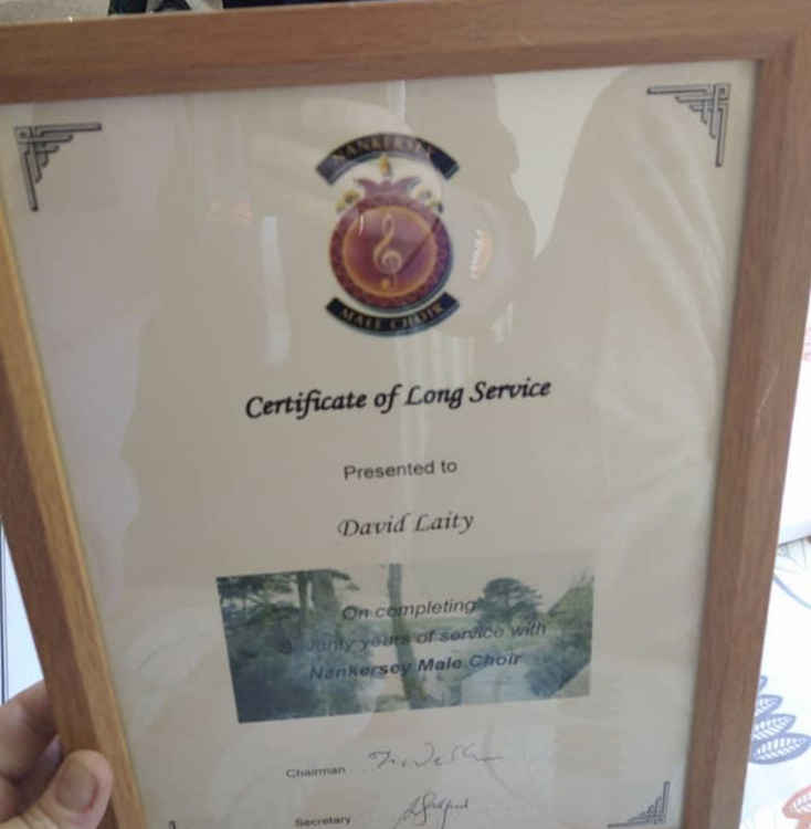 The certificates presented to David.