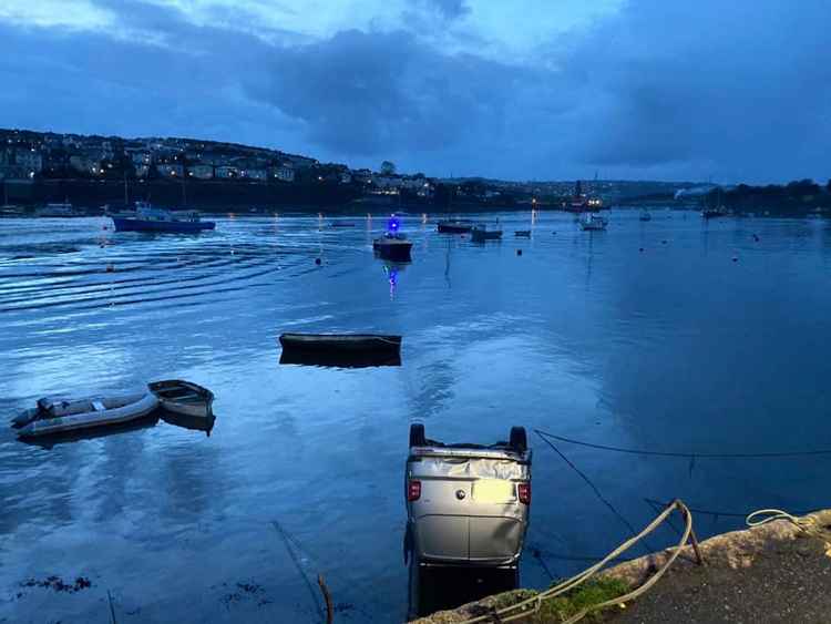 The van in the water. Credit: Falmouth Coastguard Rescue Team.