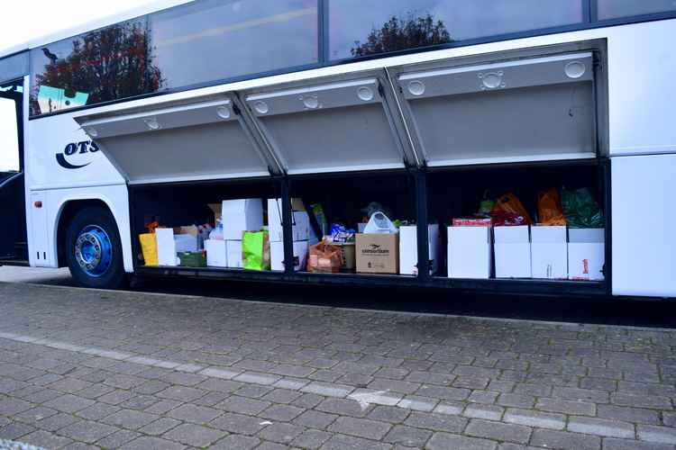 Foodbank donations in the coach.