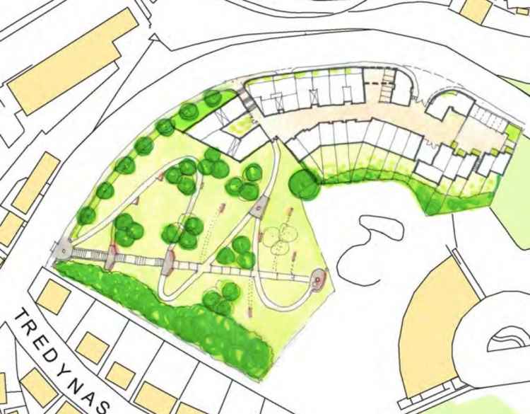 The proposed plans, dwellings and public park.