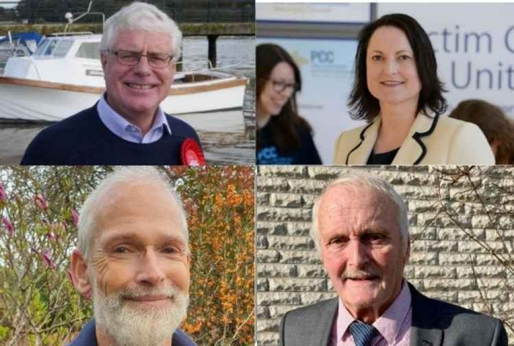 Top left, Gareth Derrick, Labour; top right, Alison Hernandez, Conservative; bottom left Stuart Jackson, Green; bottom right, Brian Blake, Lib Dem.
