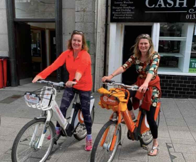 Jayne Kirkham and Sinead Hanks taking the bikes for a spin.