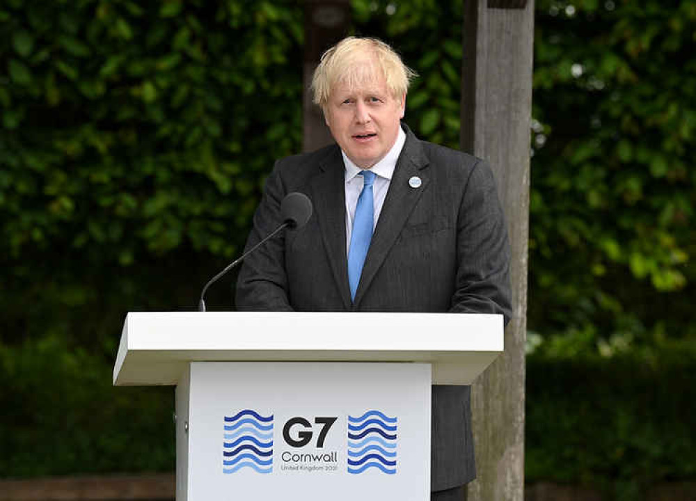 United Kingdom Prime Minister Boris Johnson attends the CEO reception at the Eden Project during the G7 Summit in Cornwall, UK on 11th June 2021. Karwai Tang/G7 Cornwall.