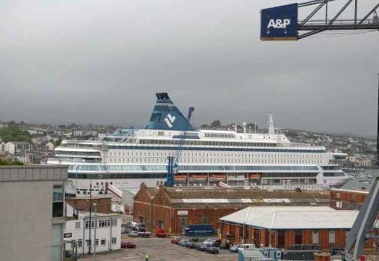 Police were living on a ferry docked in Falmouth. Photo Kathy White.