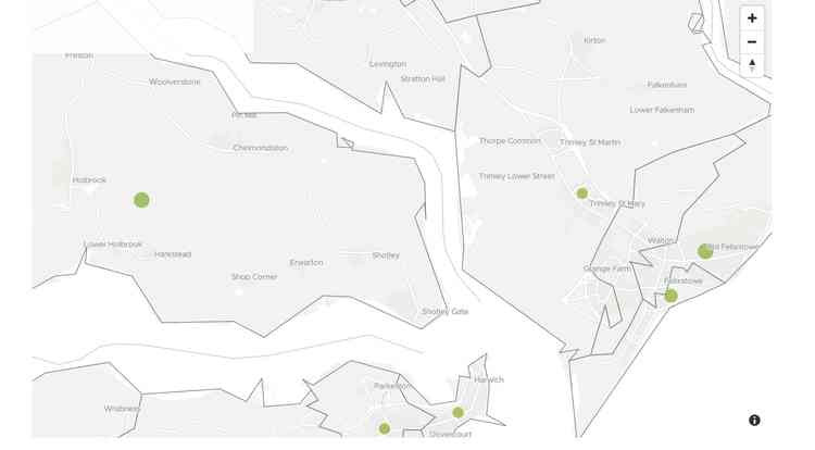 Interactive map produced by the ONS, showing Covid-19 deaths