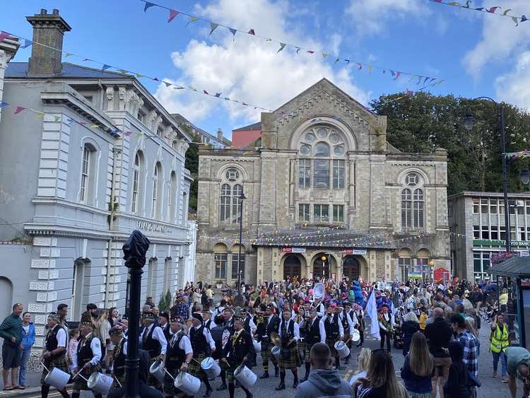 Falmouth Marine Band leading the way through the town.