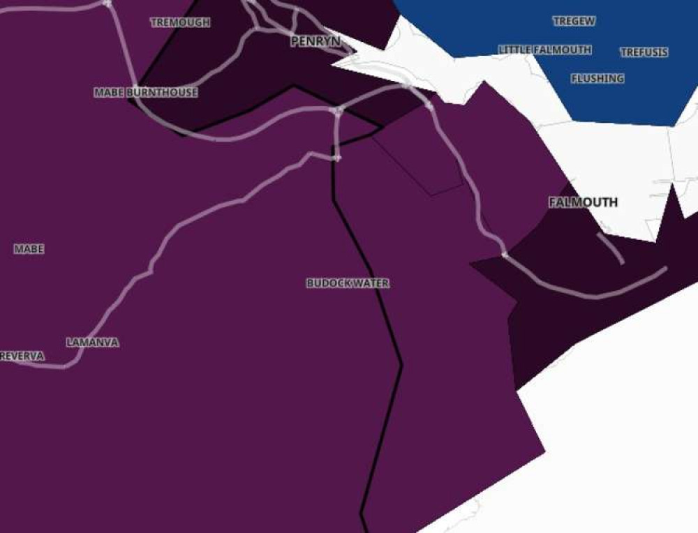 Falmouth covid case map.