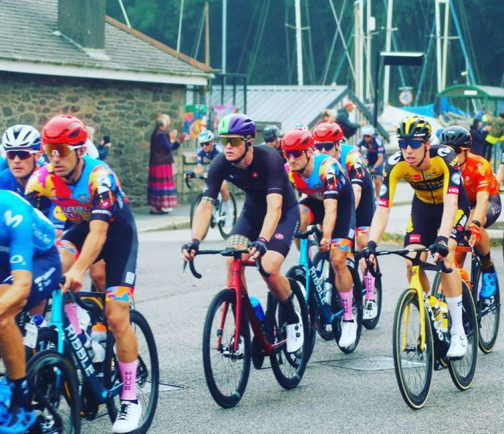 Photo of the cyclists going through Penryn, taken by Christopher Thom.