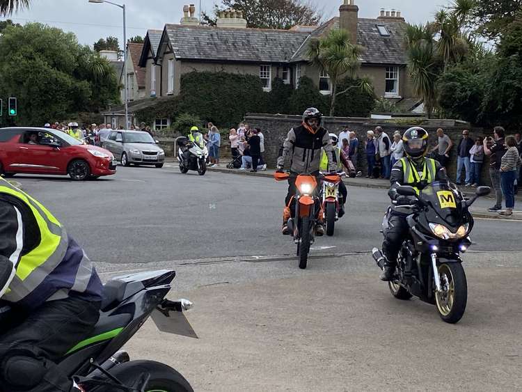 The motorcyclists arrive at the finish, Recreation Ground Falmouth.