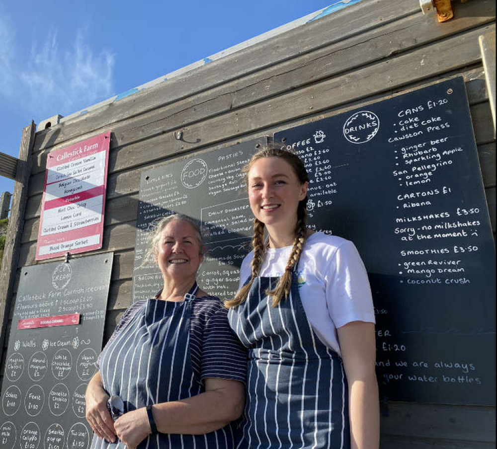 Current owner of Falmouth's Castle Beach Cafe Fiona with Emily.