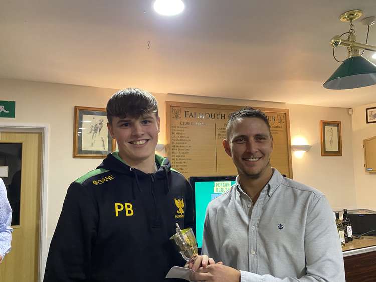 Perran Burley with the 2nd team bowling award.