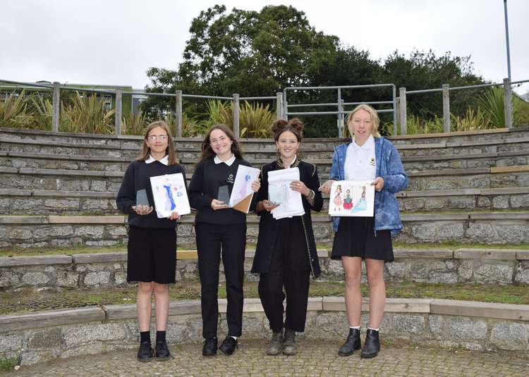 Awards presented to Penryn College students, with members of The Arts Society