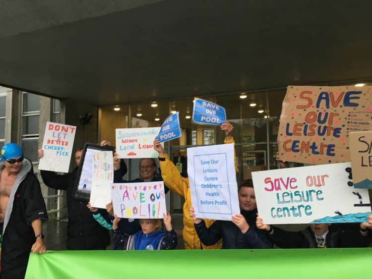 The leisure centre protest at County Hall, Truro (Image: Richard Whitehouse/LDRS).