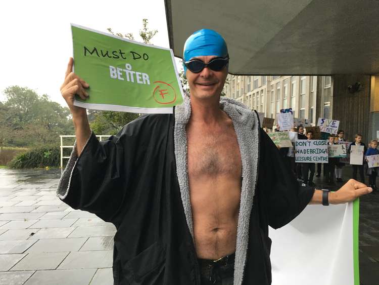 Alex Roads at the leisure centre protest at County Hall (Image: Richard Whitehouse/LDRS).