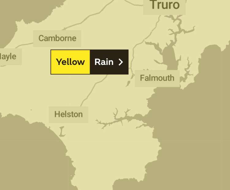 A yellow warning has been issued for rain in Falmouth.