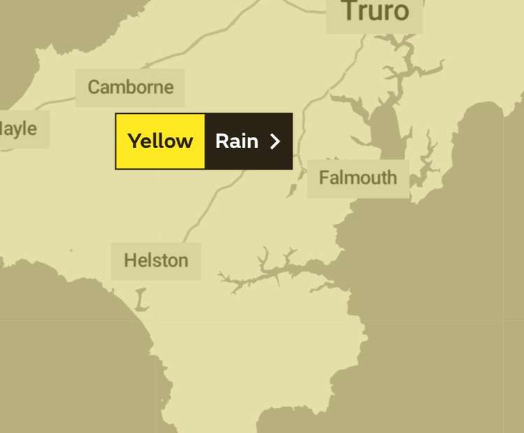 A yellow weather warning was issued for Falmouth and Penryn this afternoon.