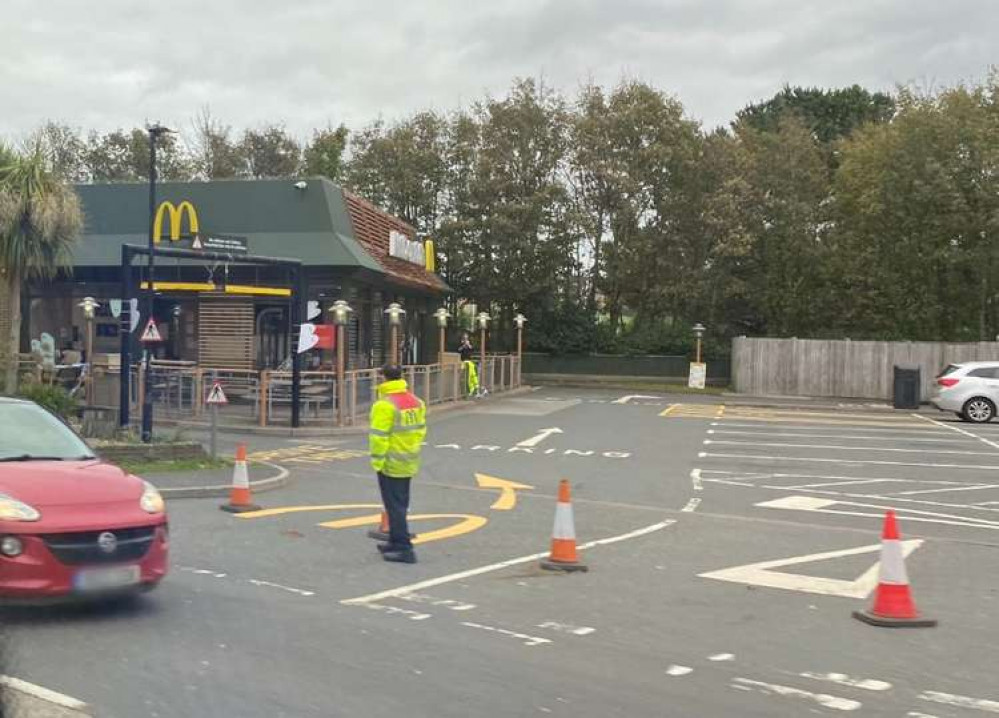 The entrance to Falmouth McDonalds was closed off on Saturday morning.