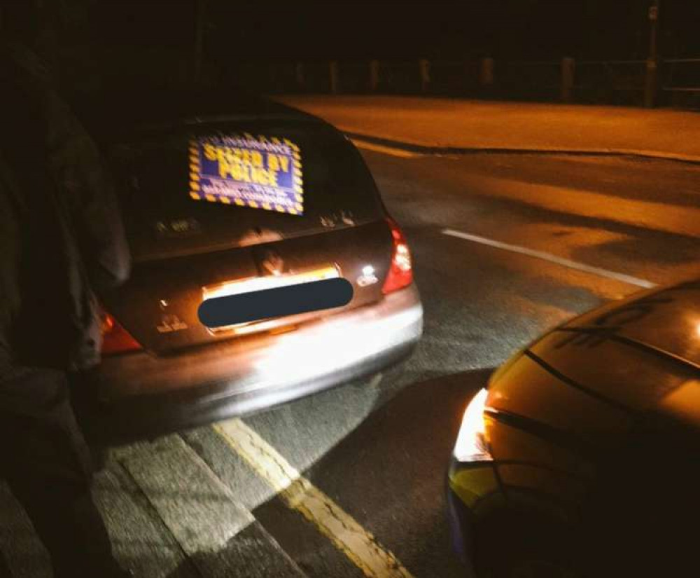 The vehicle being seized in Falmouth last night. Credit - Devon and Cornwall Roads Policing Team.