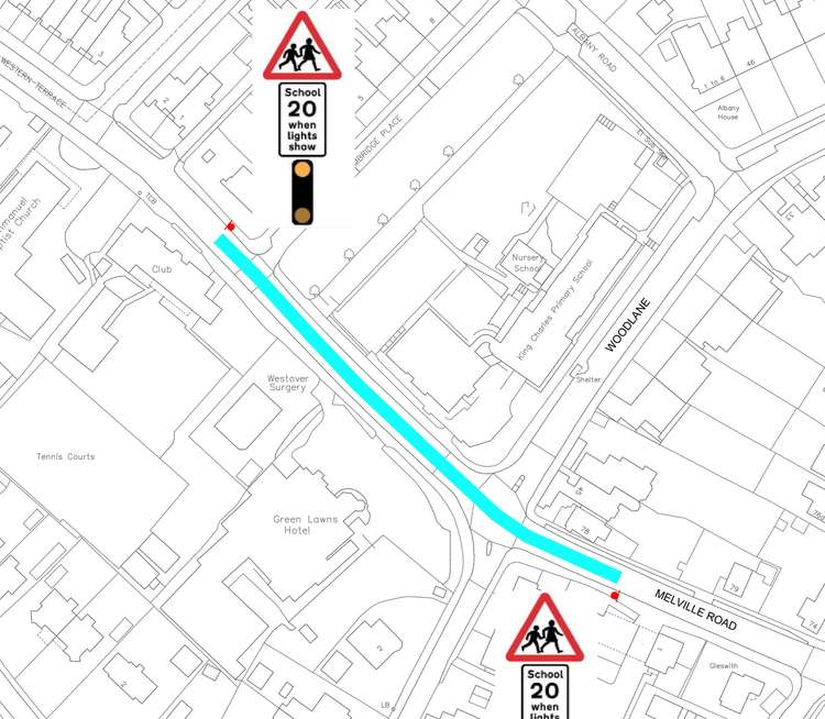 King charles School, Falmouth - Advisory 20mph Speed limit.